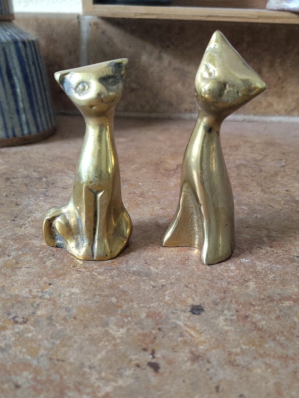 Vintage Brass Cat Figurines - Mid Century Pair